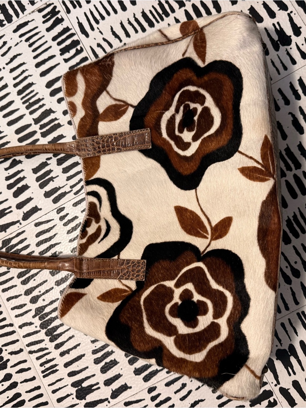 Maurizio Taiuti Cream Tote with Brown & Black Floral Design